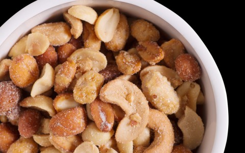 bowl of salted mixed nuts