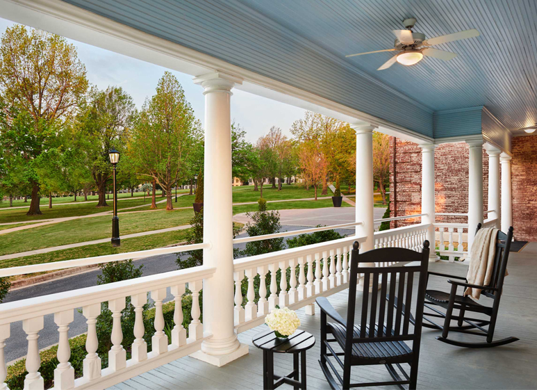 Wraparound porches overlooking the Lawn of Old Main