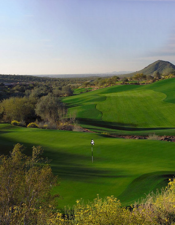 overhead view of golf course on a sunny day