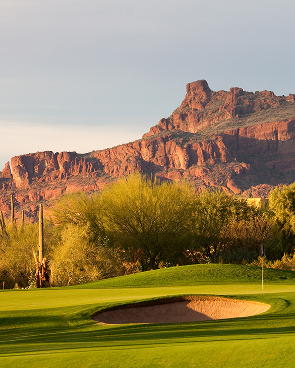 gold course with the mountains in the background