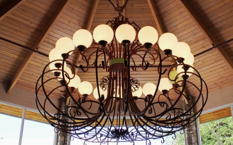 Outdoor chandelier in gazebo
