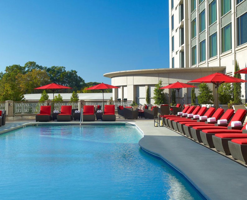outdoor pool with seating