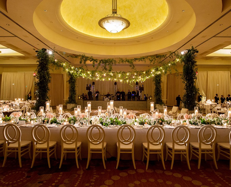 white table with long flower row