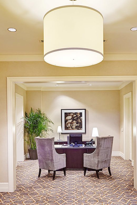 white room with a circular table