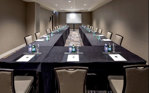 large meeting space with a display