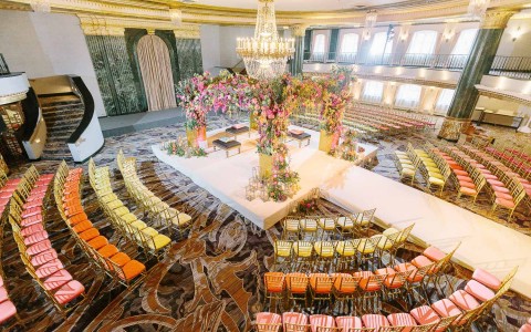 wedding space with a large flower altar