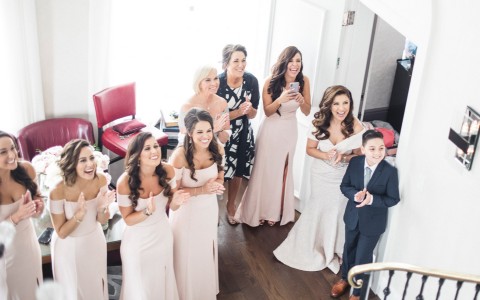 family getting ready during a wedding