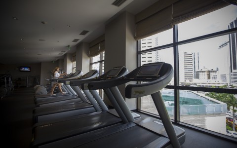 treadmills in a room