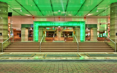 entrance with green lighting 