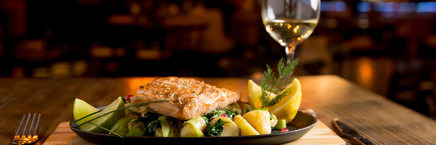 Salmon with a glass of wine