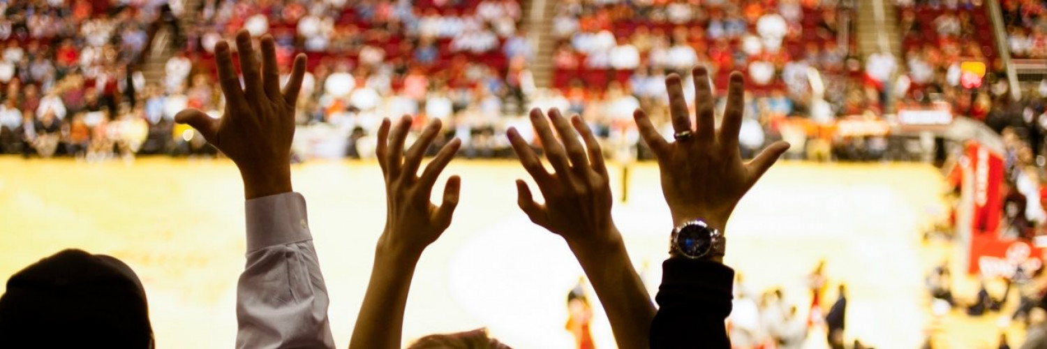cheering fans at a basketball game