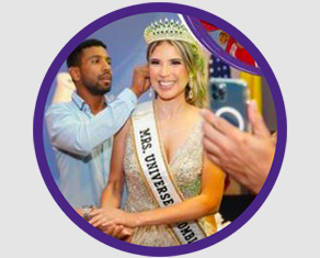 Beauty Pageant Mrs. Universe getting crowned smiling