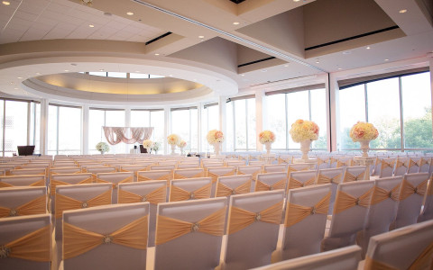 panoramic view of saint paul riverfront wedding ballroom set up