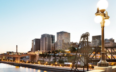 panoramic view of saint paul minnesota from river