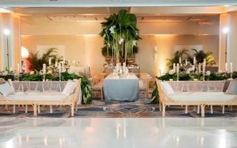 Internal view of a sophisticated venue for having a wedding reception