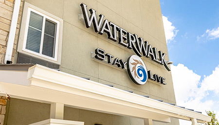 waterwalk sign on a hotel exterior