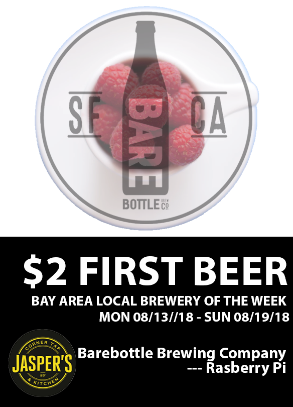 $2 First Beer feat. Barebottle Brewing Company at Jasper's Kitchen