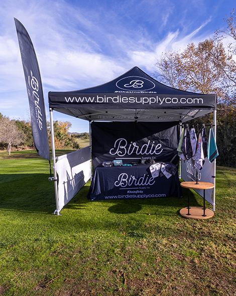 birdie supply co demo tent on golf course