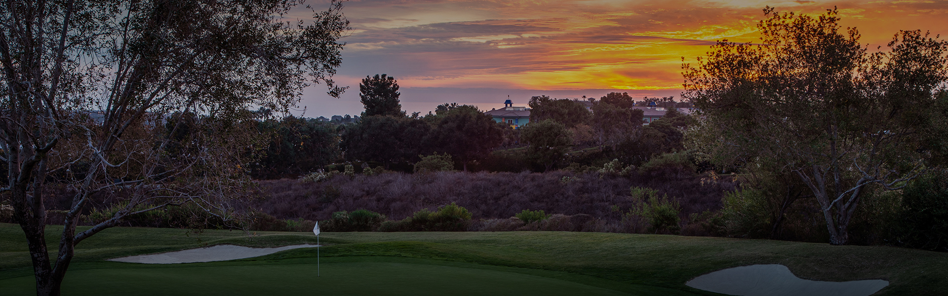 panoramic view of the course at dusk