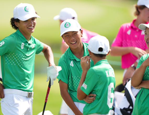 view of some golfers from team california smiling and laughing