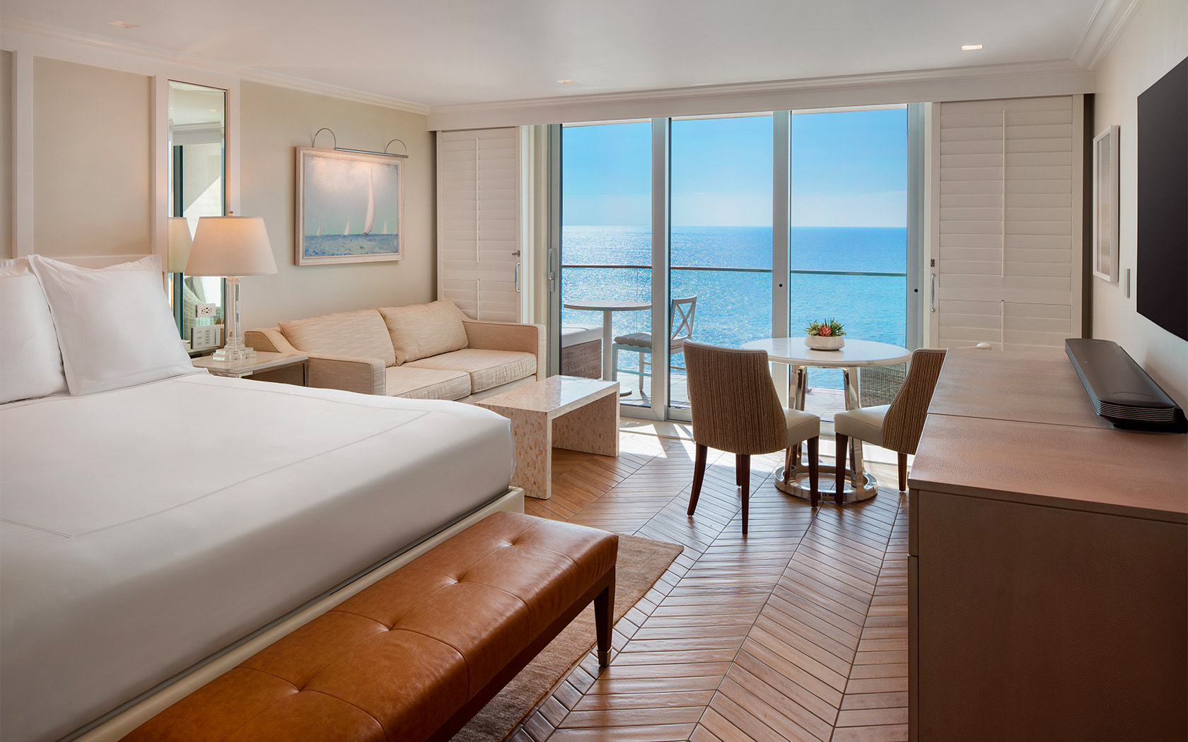 Luxe ocean view room at Surf & Sand Resort 