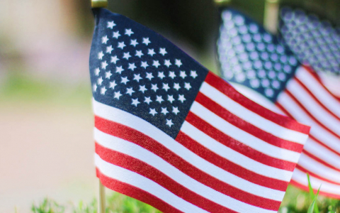 Close up of american flags