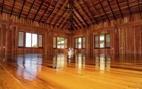 large wooden yoga room