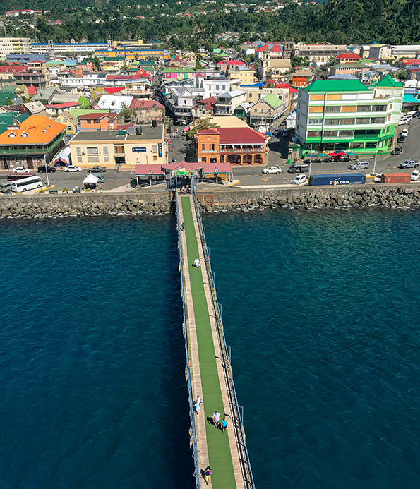 areal view of pedestrian bridge to the city