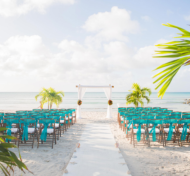 View of a wonderful wedding set up by the beach