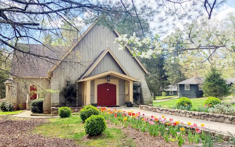 exterior view of a church in the middle of the nature