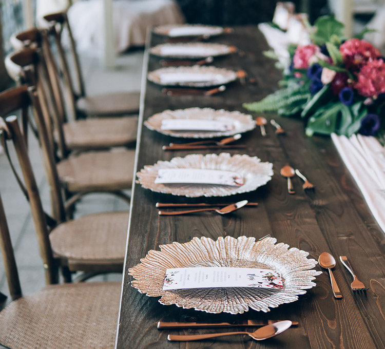 wooden large table with everything set up