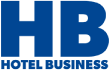 HB hotel business logo in blue with a black background.