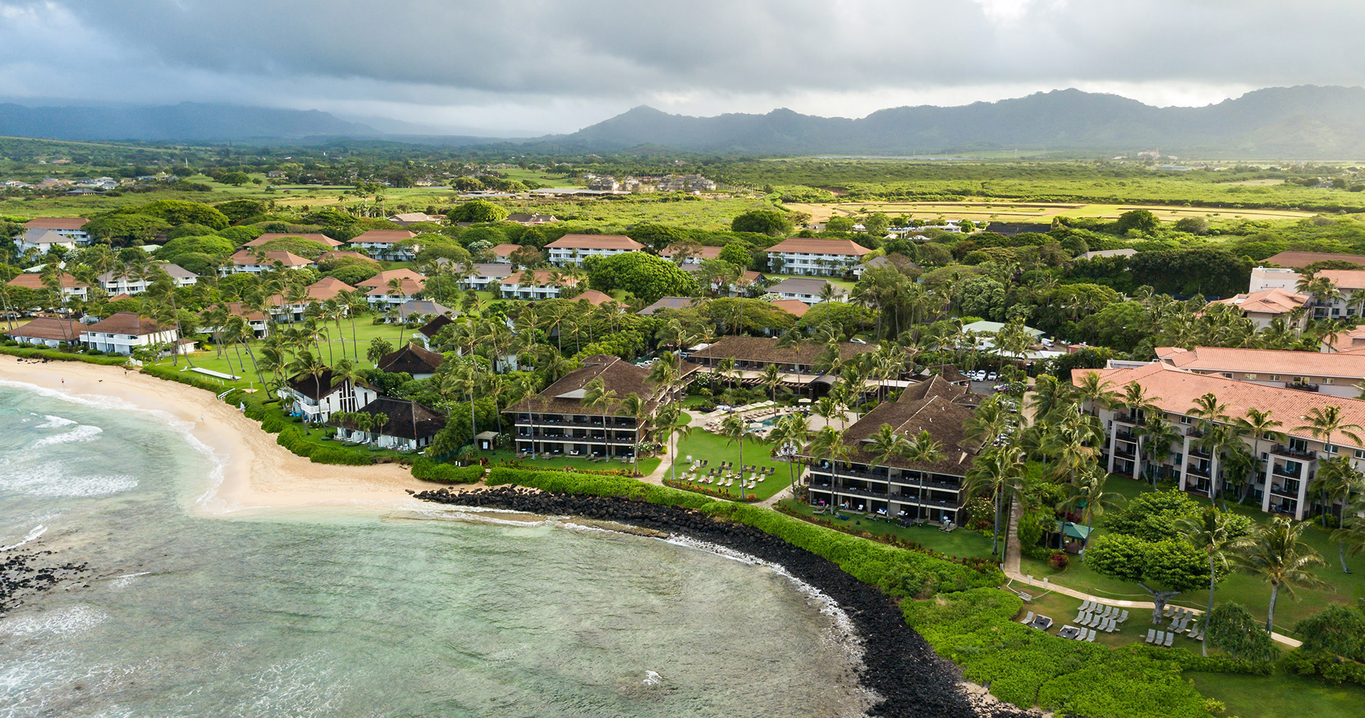 aerial view of the resort on a cloudy day