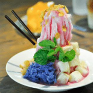Colorful shaved ice dessert