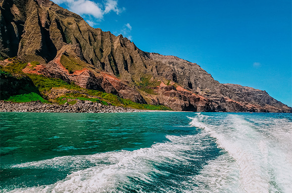 view of the mountains from the ocean