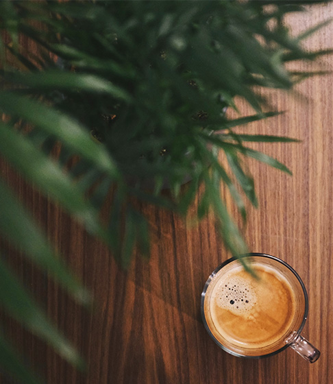 overhead view of coffee cup