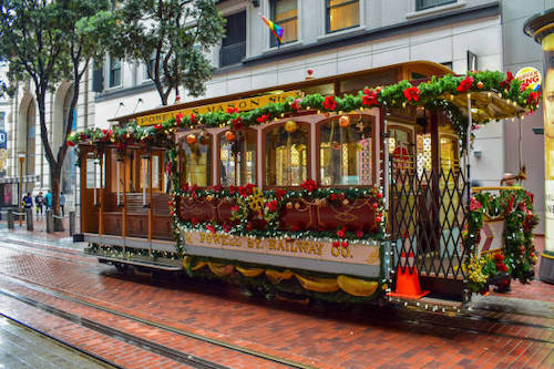 Trolly decorated in christmas lights