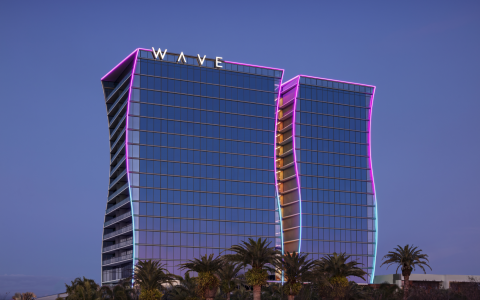 wave hotel exterior at night