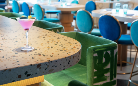 lake nona wave hotel haven kitchen with pink martini glass on counter