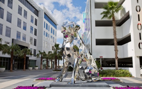 Art sculpture outside of a dog