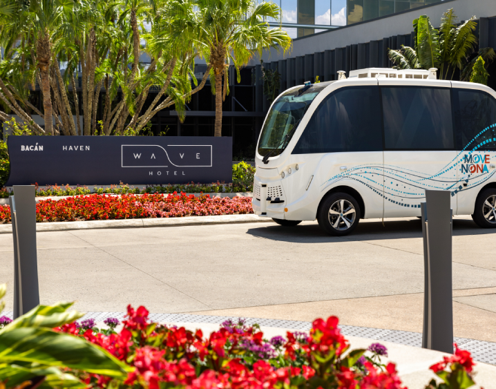 beep shuttle in front of Wave Hotel