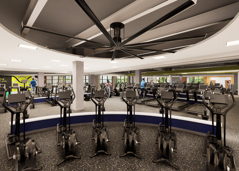 cycling machines with treadmills in a gym
