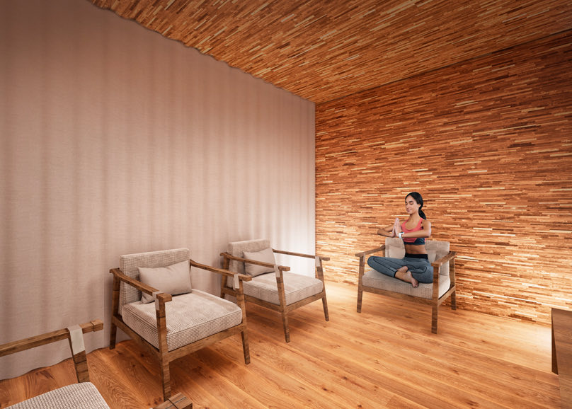 sauna with wooden floors and walls