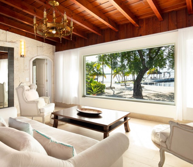 living room with a full beach view