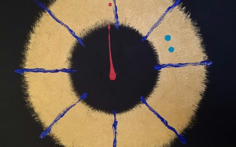 Las Palomas Artwork of Gold Circle and Blue Lines