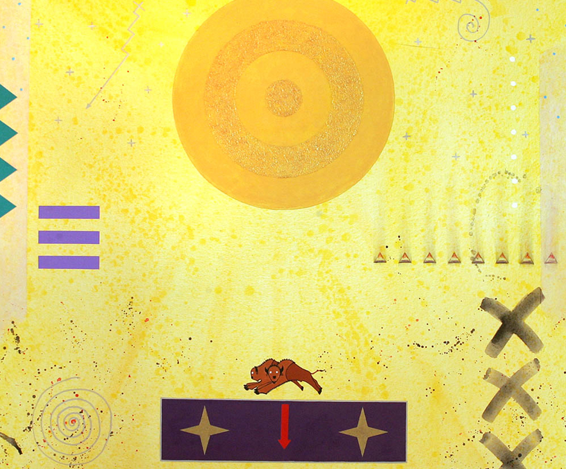 artwork that has golden colors and a bull on the bottom
