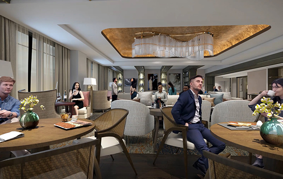 guests dining at the library