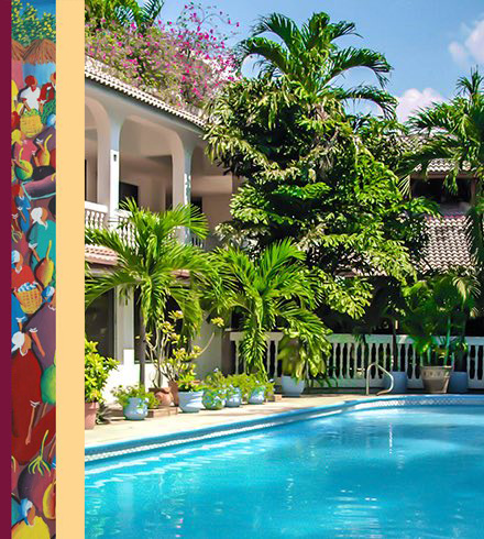 Pool surrounded by palm trees