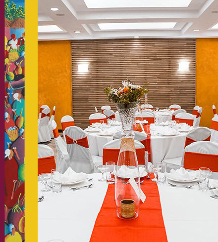 Event space with round tables set for event