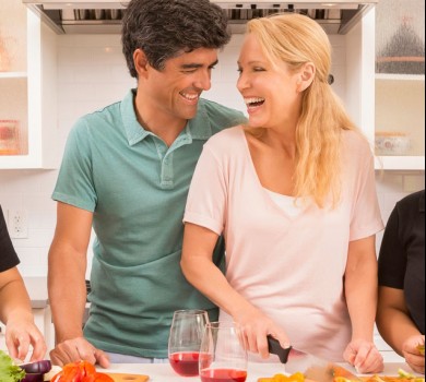 Couple learning to cook